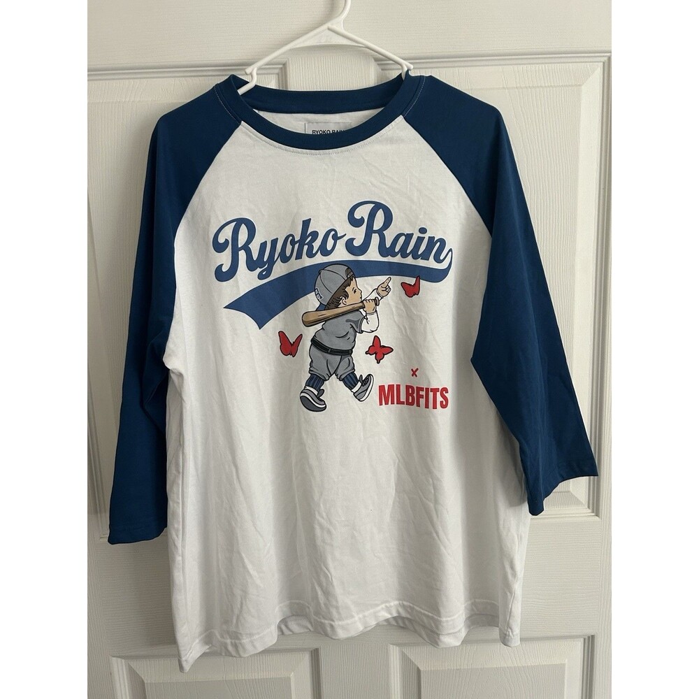 Ryoko Rain x MLBFITS Baseball Shirt Men’s Medium White Blue 3/4 Sleeve -
